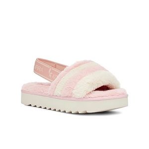 Kookaburra FuzzN pink and white platform sandal